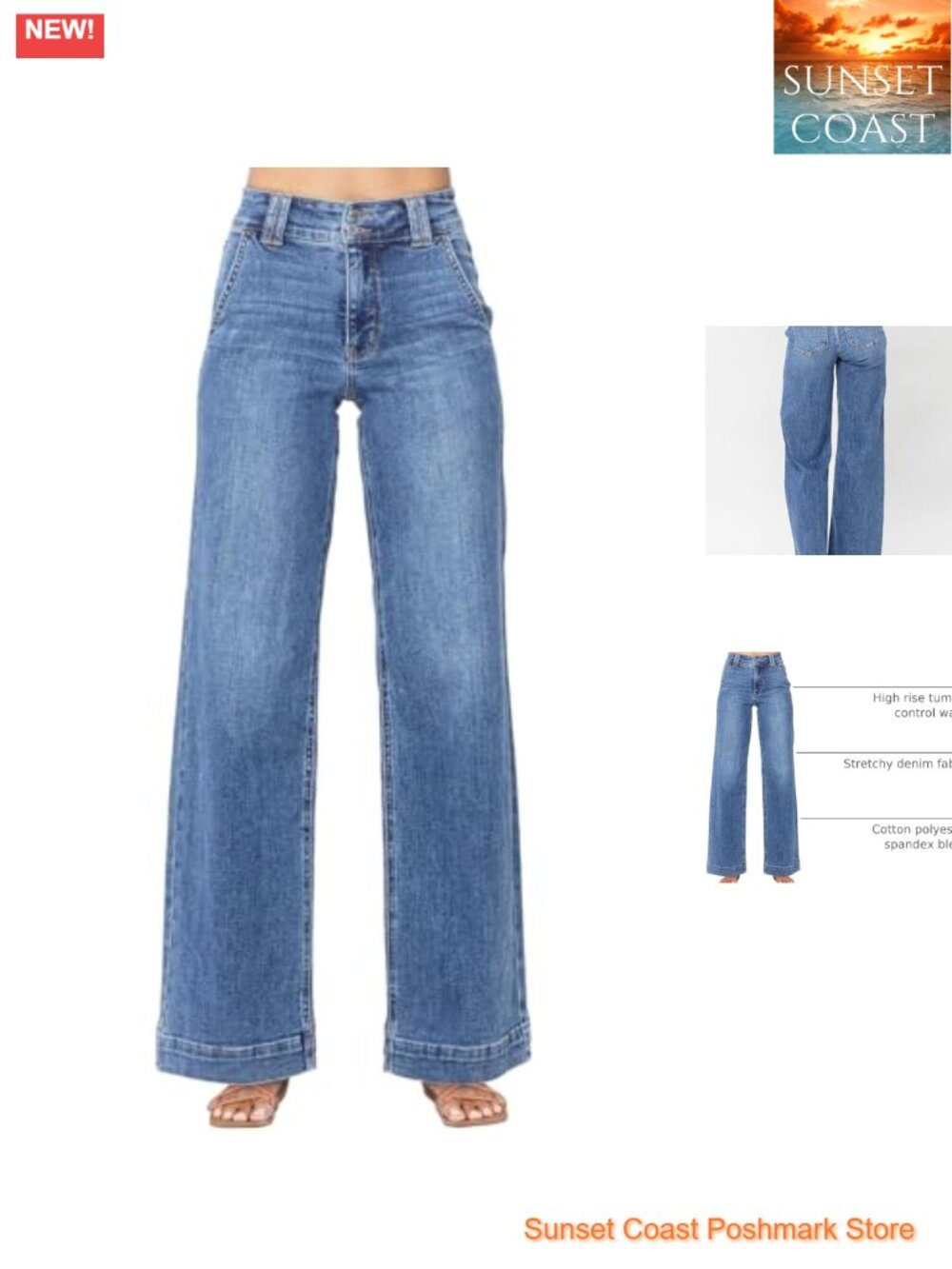 Womens High Waisted Wide Leg Straight Jeans Stretchy Denim Tummy Control